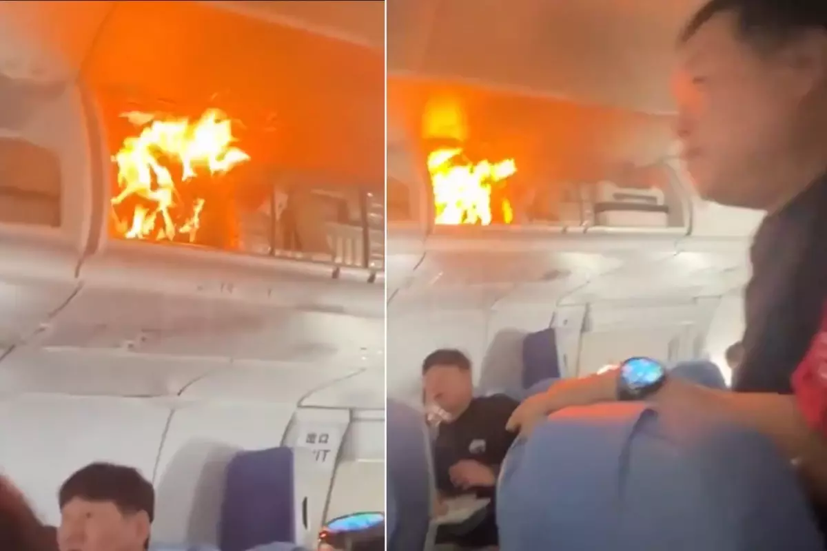 Havadaki uçağın kabininde yangın çıktı